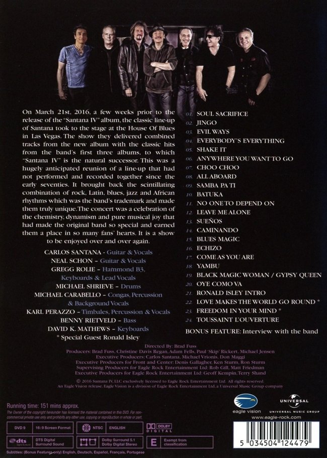 山塔纳乐团 拉斯维加斯 蓝调之家 现场音乐会 SANTANA IV: LIVE AT THE HOUSE OF BLUES, LAS VEGAS 2016《BDMV 38.00GB》